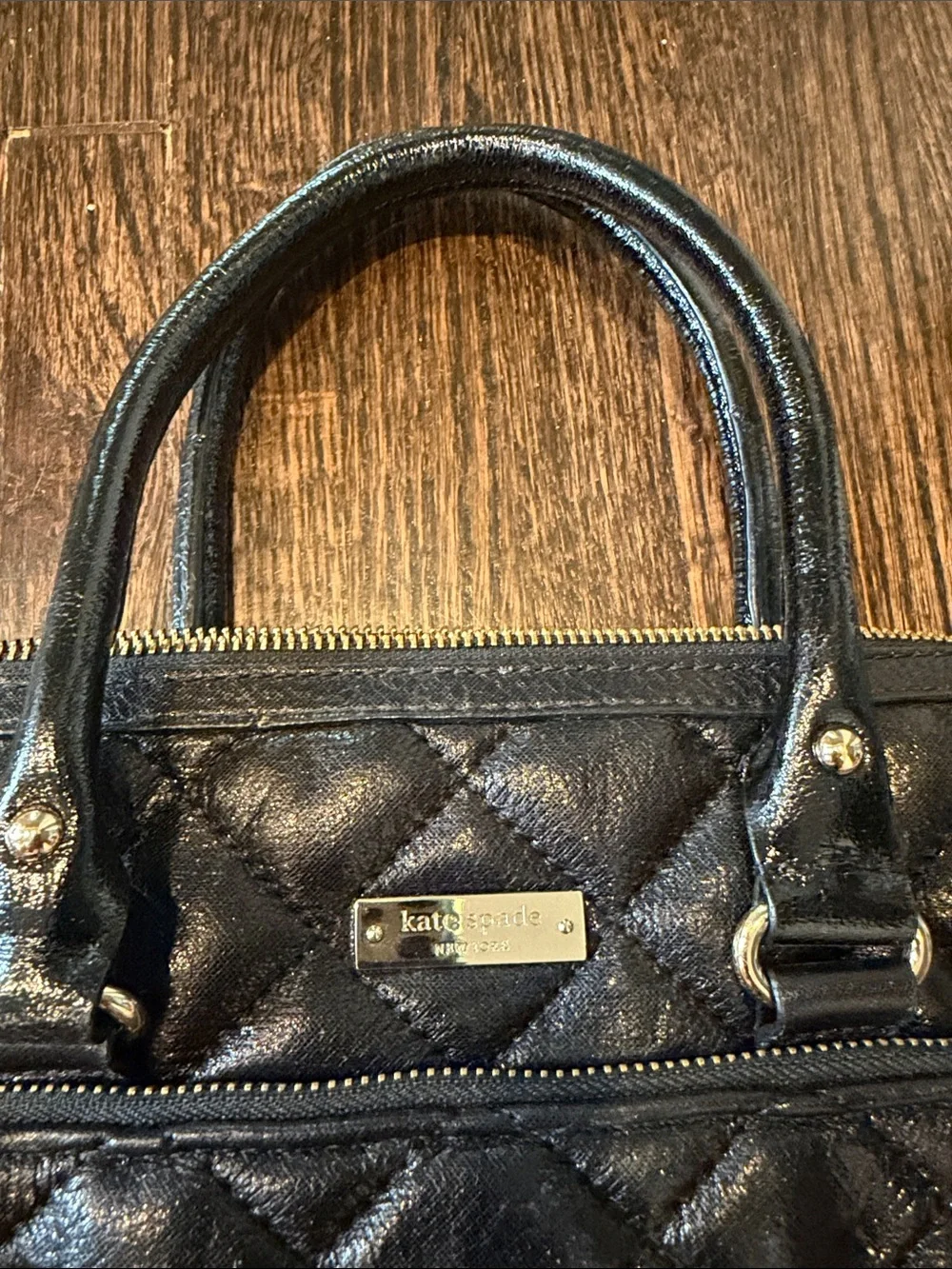 kate spade Black Quilted Leather Laptop Bag with Detachable Strap